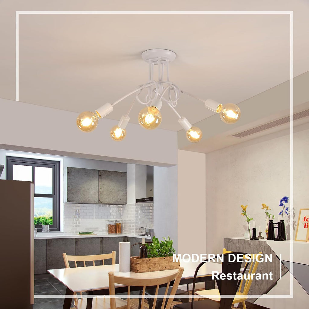 Industrial E27 Ceiling Light, 5-Light Metal Ceiling Lamp White, Creative Iron Chandelier for Bedroom Living Room Dining Room Hallway Kitchen, ?60cm (Bulb Not Included)