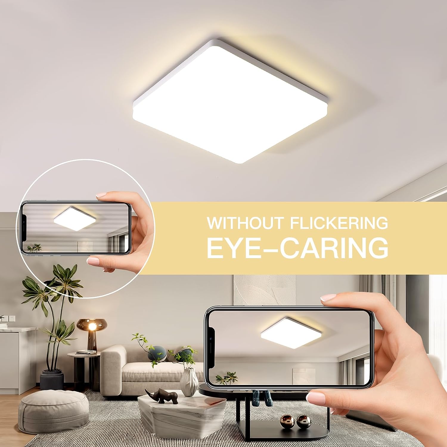Ceiling Light - White Plastic Frame, Natural Light