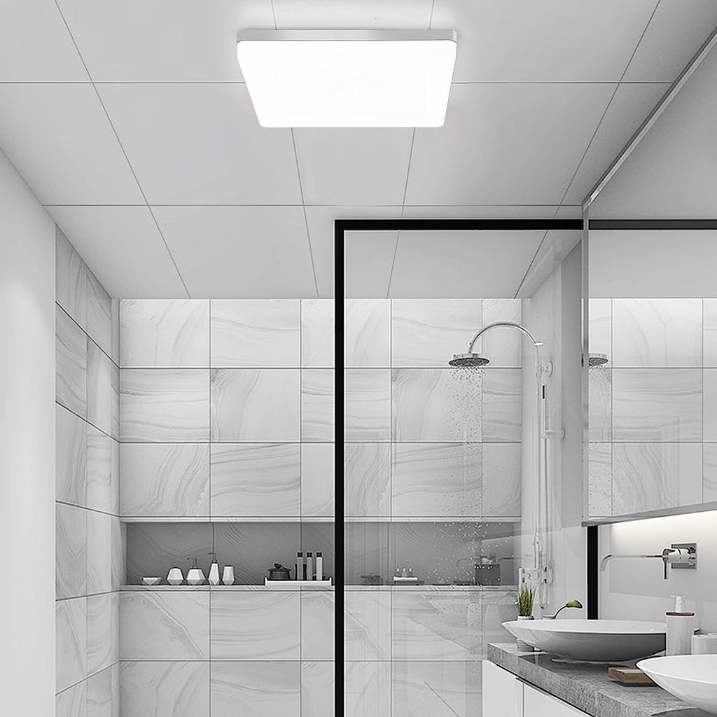 Comely LED Plafonnier 30x30 cm, 48W Blanc Froid 6500K, Plafonnier LED Plat Blanc, IP54 Étanche, Économie d'Énergie, Ultra-fin, pour Salle de Bain, Cuisine, Bureau, Couloir, Salon