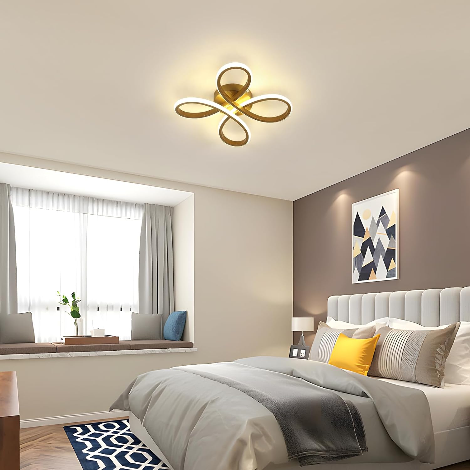 Comely Plafonnier LED Moderne, 30W 3375LM 30cm Lampe de Plafond, Luminaire Plafonnier LED pour Chambre salon, Salle à manger Cuisine, Lumière Neutre 4500K, Or