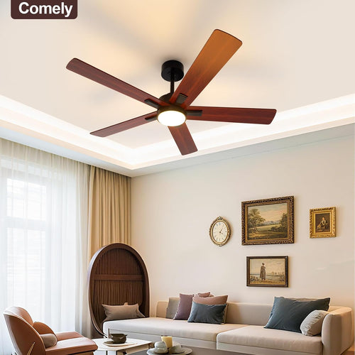 Ceiling Fan Light - Black Wood Frame, Tunable and Dimmable