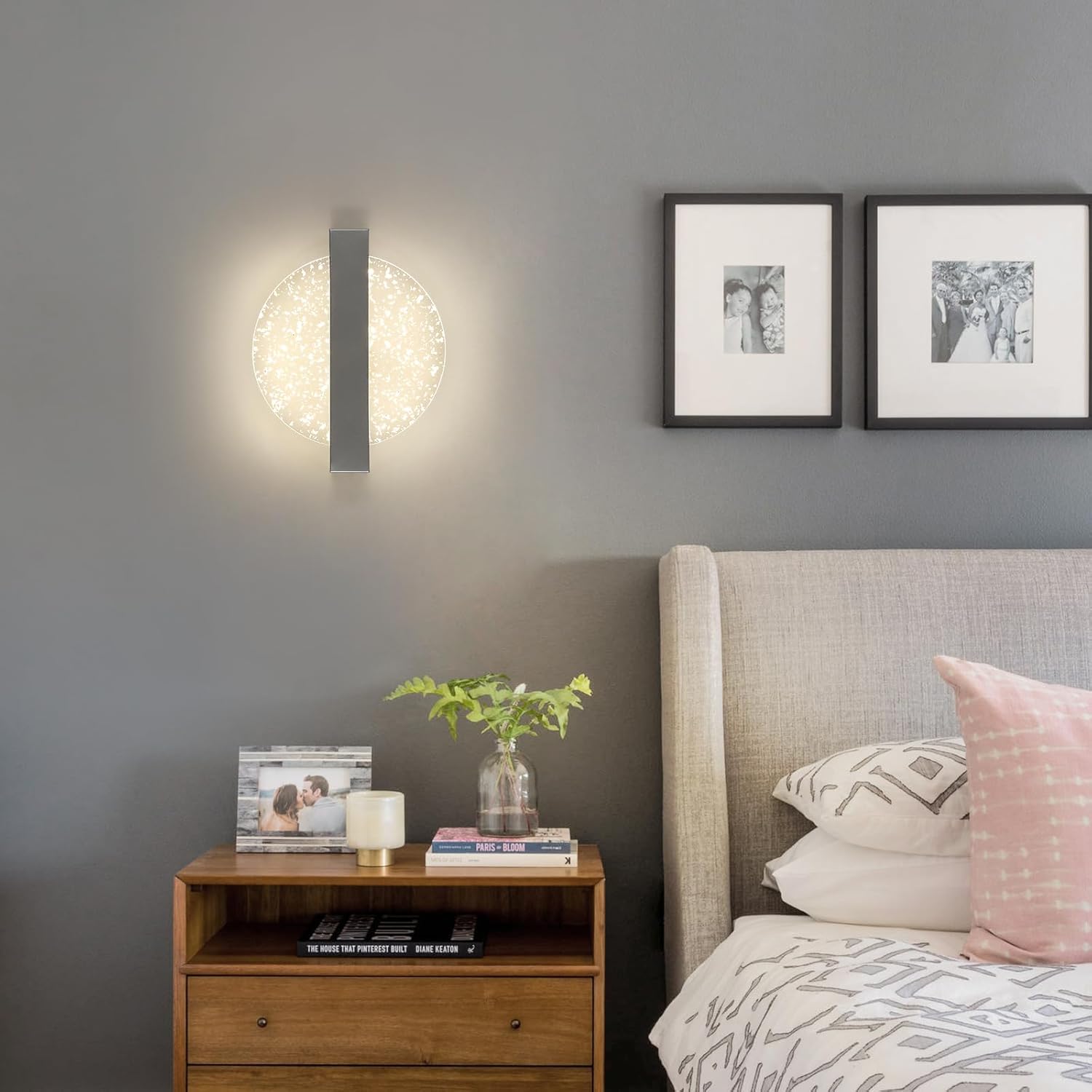 Comely Applique Murale LED Moderne, Argent 12W 3 Températures de Couleur 3000K/4500K/6500K Lampe Murale LED Pour Chambre à Coucher, Salon, Salle à Manger, Couloir, Escaliers