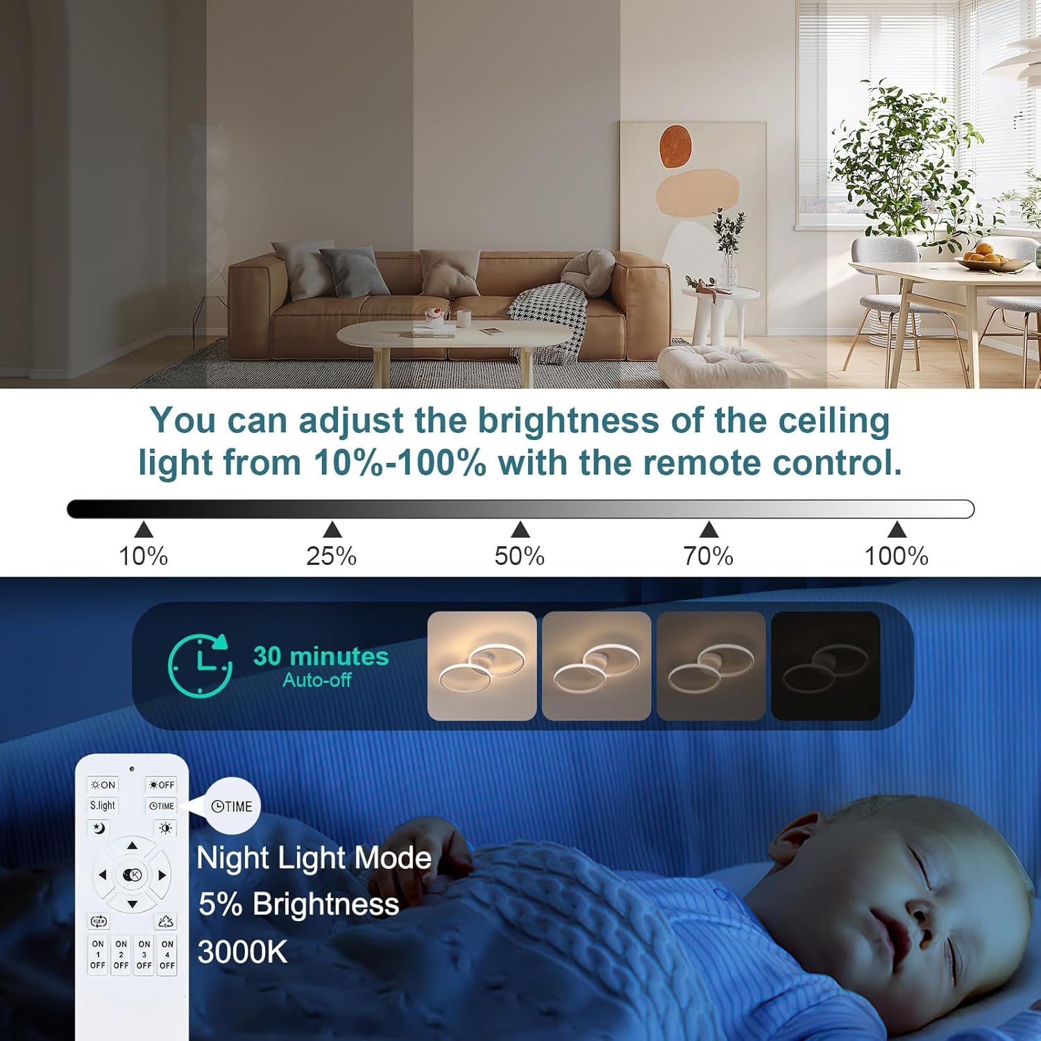 Ceiling Light - White Aluminium Frame, Tunable and Dimmable