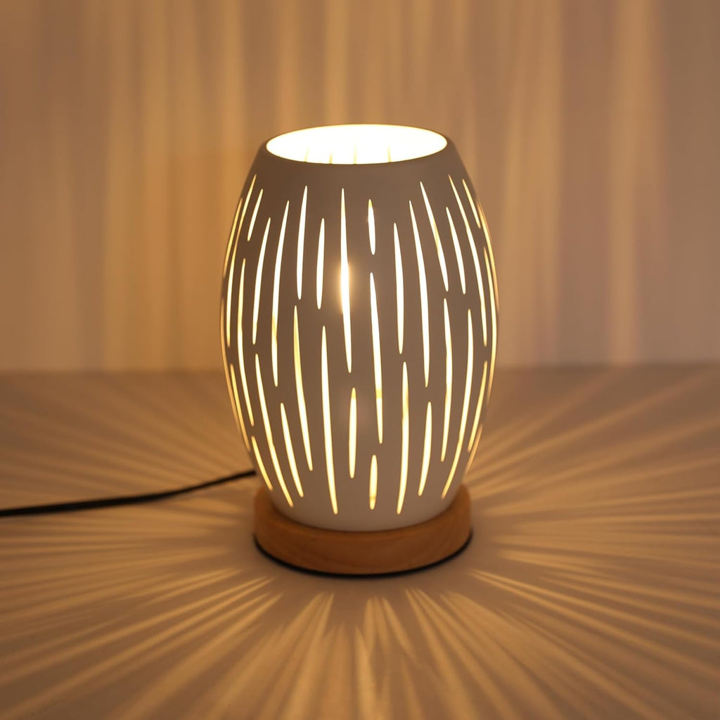 Comely Lampe de Table de Chevet pour Salon de Chambre, Blanc Base de Cage Métal Moderne en Bois E27 Petite Lumière Décorative Latérale d'intérieur (Ampoule Non Incluse) (Classe énergétique E