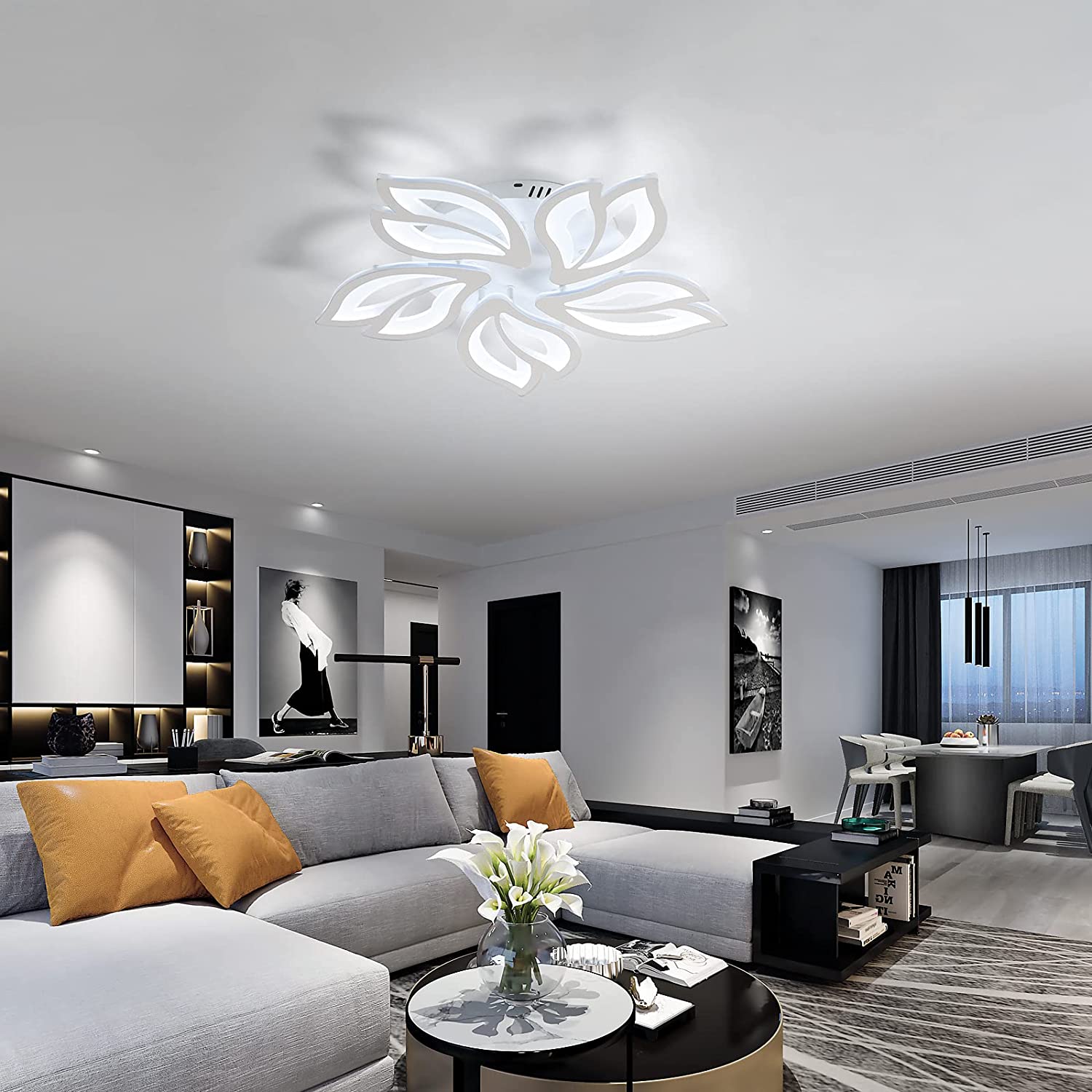 Comely Plafonnier LED Créatif Pétales Design, 65W Lampe de Plafond Acrylique, Moderne Blanc Luminaire Plafonnier LED pour Chambre Salon Salle à Manger Cuisine Couloir, Blanc Froid 6500K