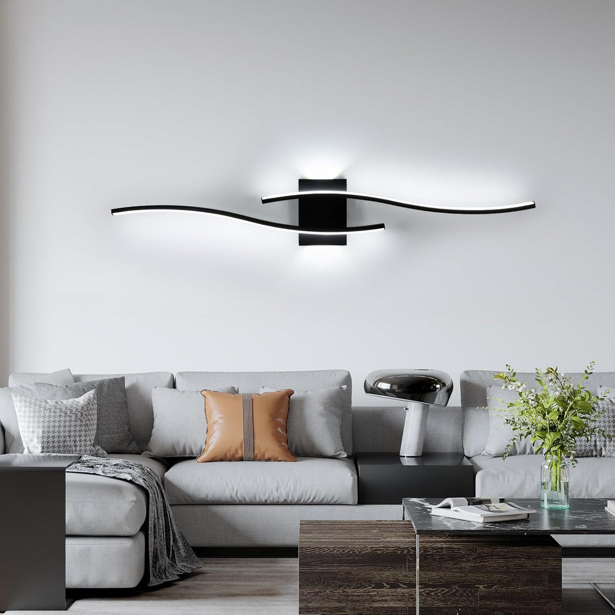 Comely LED Wandleuchte Innen 89 CM, 27W 3000LM Moderne Wandlampe LED, Wandlampe Schwarz f¨¹r Schlafzimmer, Wohnzimmer, Esszimmer, K¨¹che, Kaltwei?es Licht 6500K