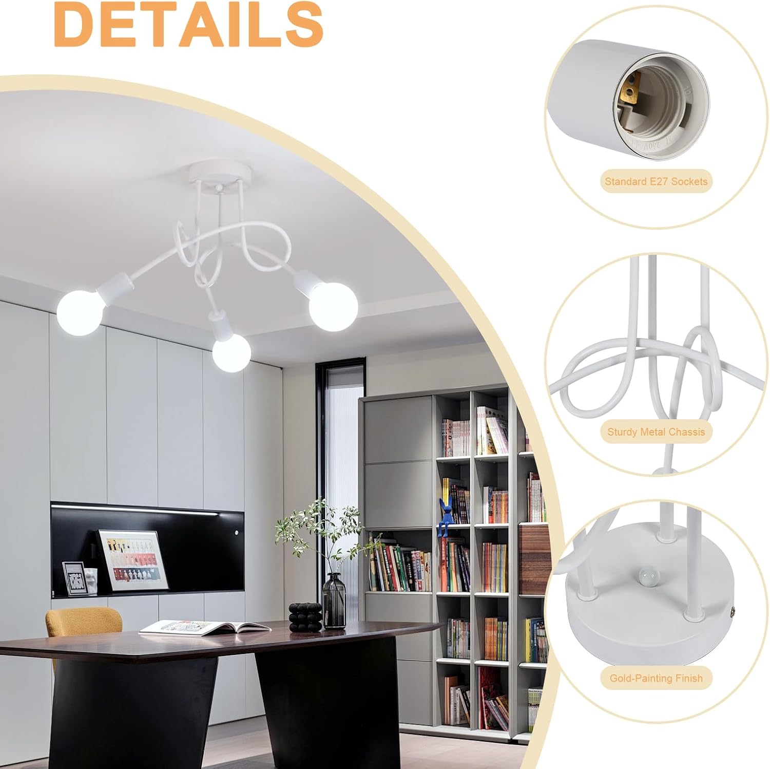 Ceiling Light - White Metal Frame