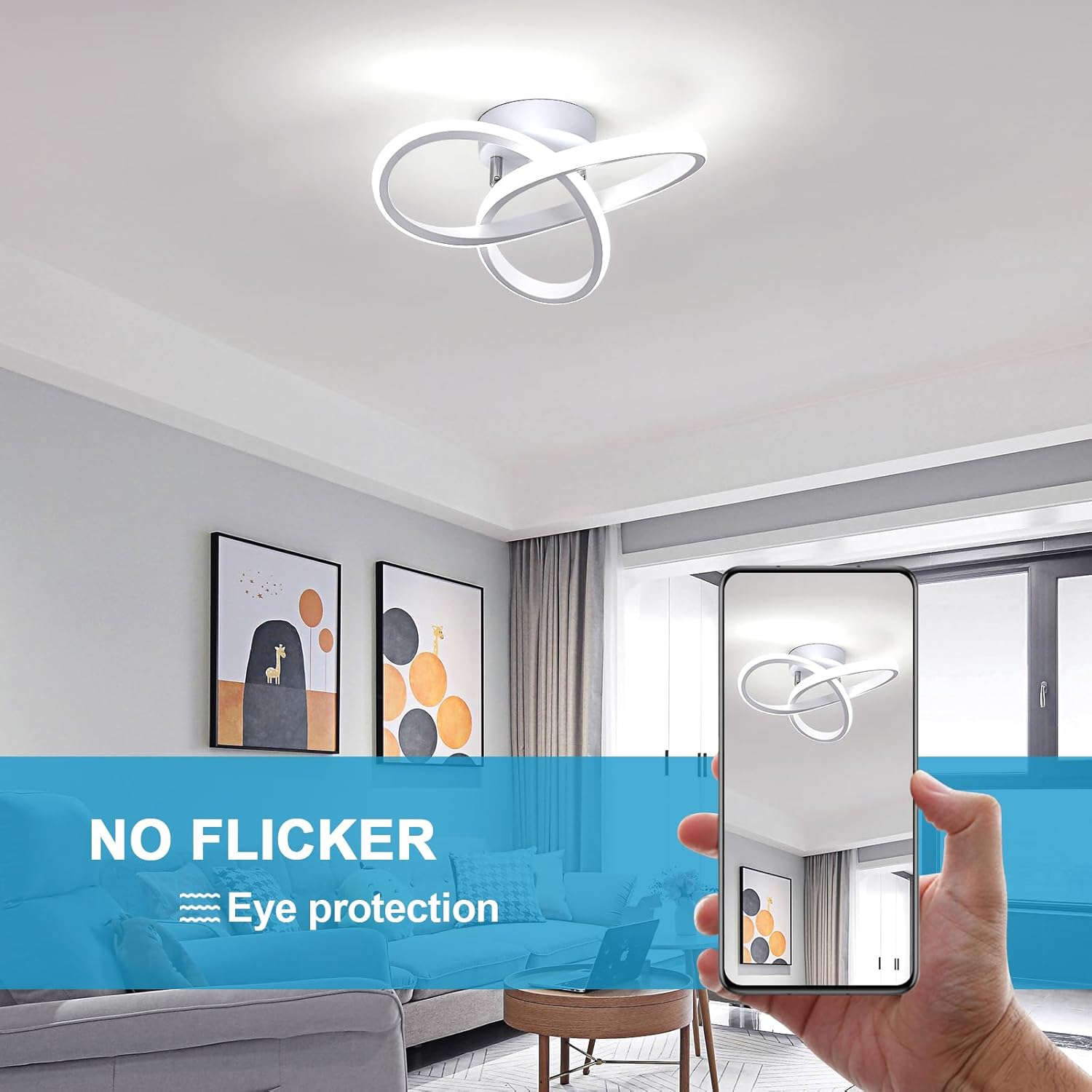 Ceiling Light - White Aluminium Frame, White Light