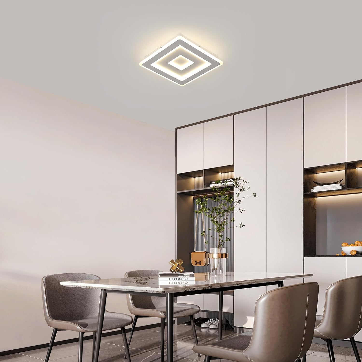 Comely Plafonnier LED Carré Moderne, 52W Lampe de Plafond LED, Acrylique Luminaire Plafonnier Intérieur Blanc pour Chambre à Coucher, Salon, Couloir, Lumière Naturelle 4500K, 40cm