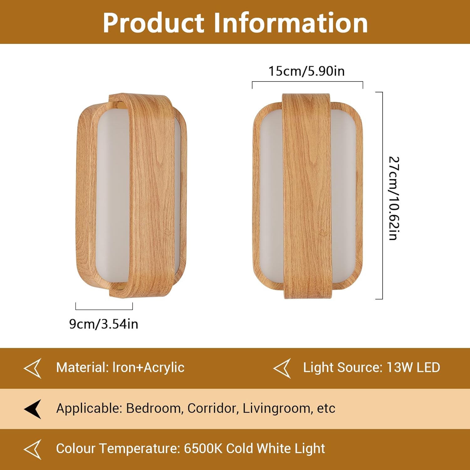 Wall Light - Wood Acrylic Frame, White Light