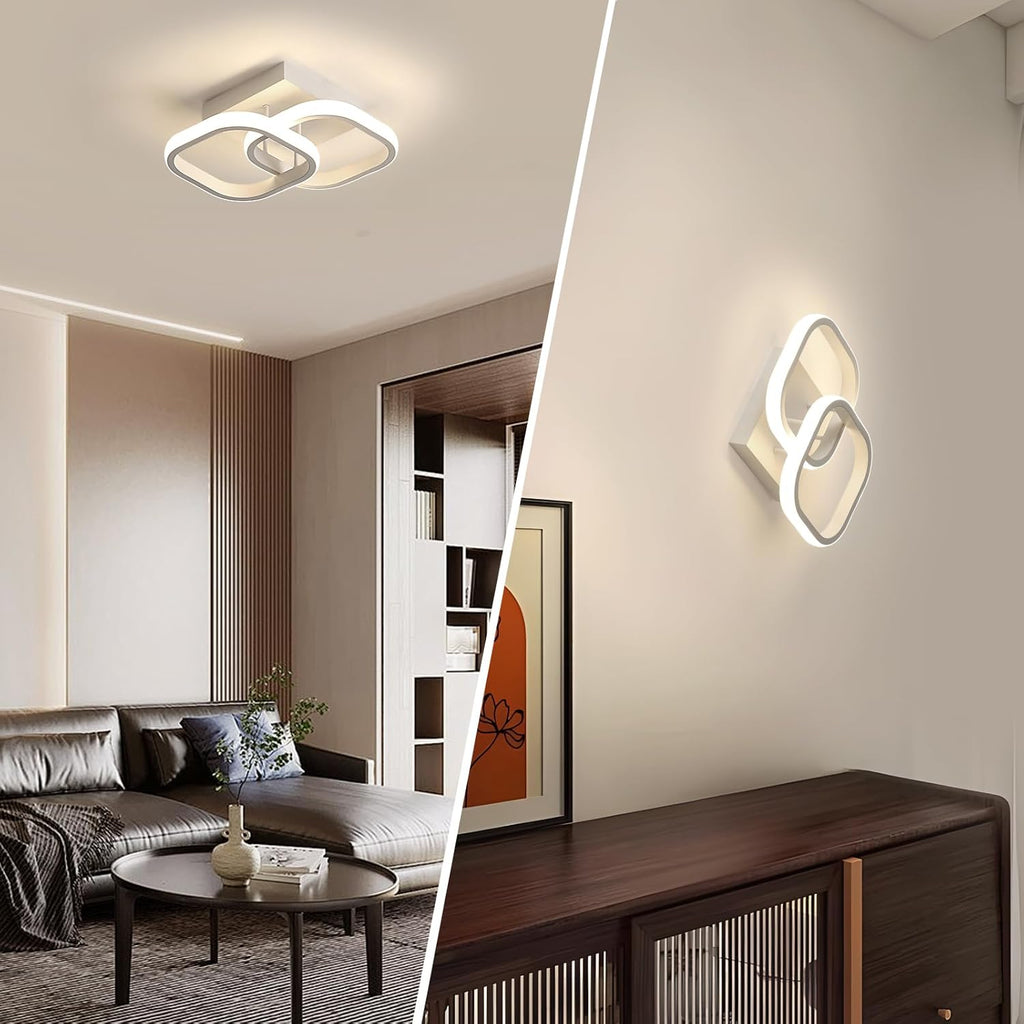 Comely Lot de 2 Plafonniers LED Modernes, 24W 2700LM Petit Plafonnier LED Carré Luminaires Intérieur pour Chambre Salon Allée Couloir Balcon, Lumière Naturelle 4500K, Blanc 24cm