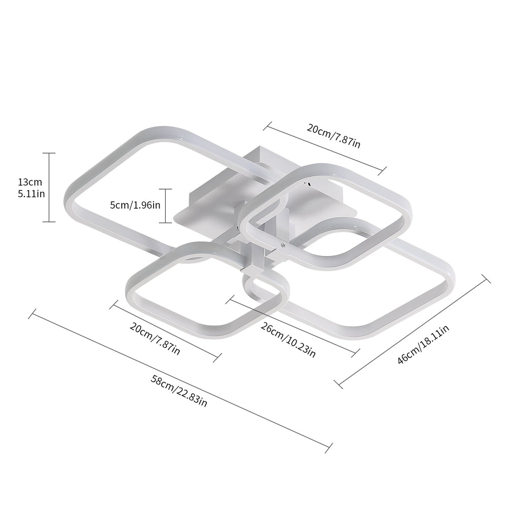 Lustre Moderne LED Comely, Luminaire De Plafond Design Carrés Blancs 60W 6750LM, Lampe De Plafond En Acrylique Pour Salon Chambre Cuisine Salle De Séjour Bureau, Lumière Froide 6500K