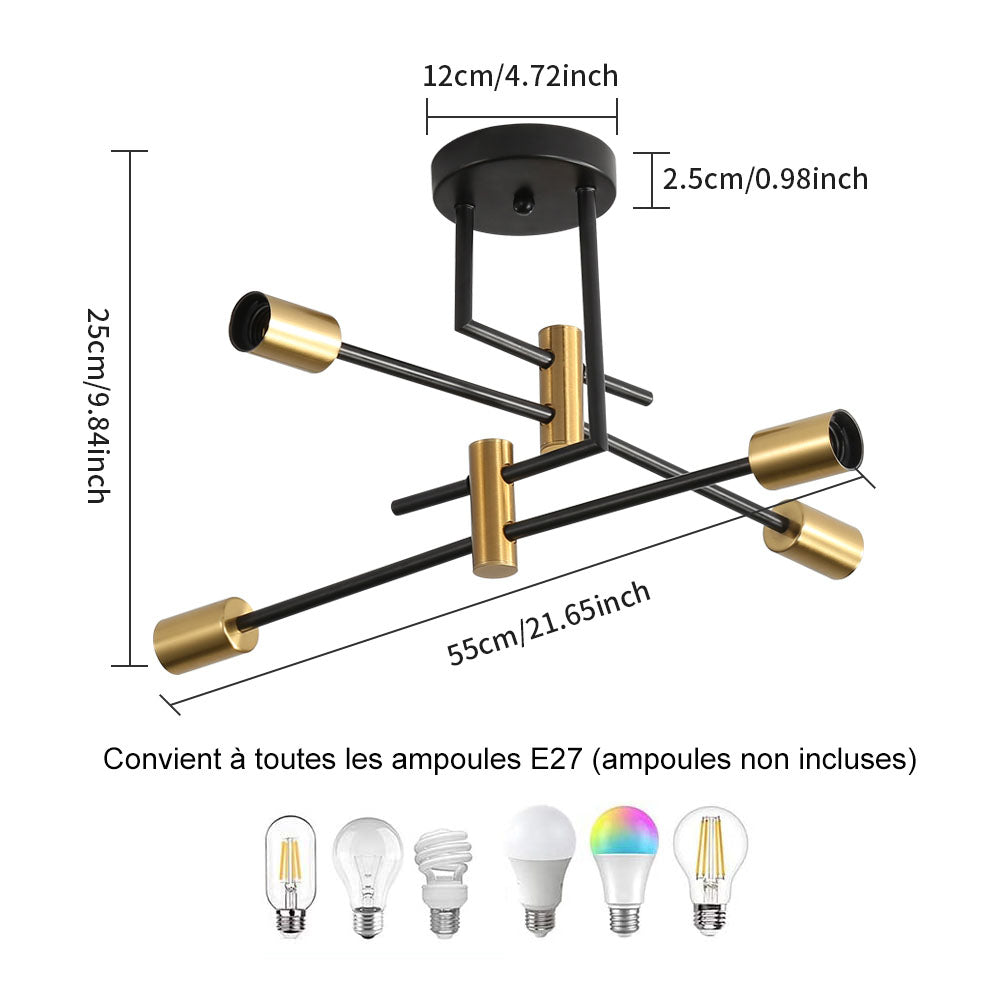 Ceiling Light - Black & Gold Metal Frame