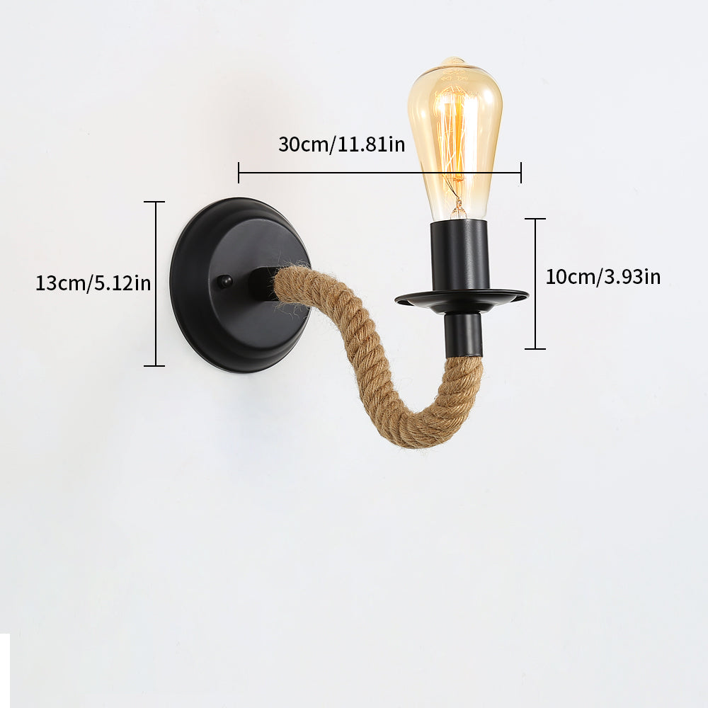 Comely 2Packs Applique Murale Vintage, Lampe Murale Corde de Chanvre, E27 Rétro Applique Murale Interieur pour Couloir Loft Chambre Café Bar (sans Ampoule)
