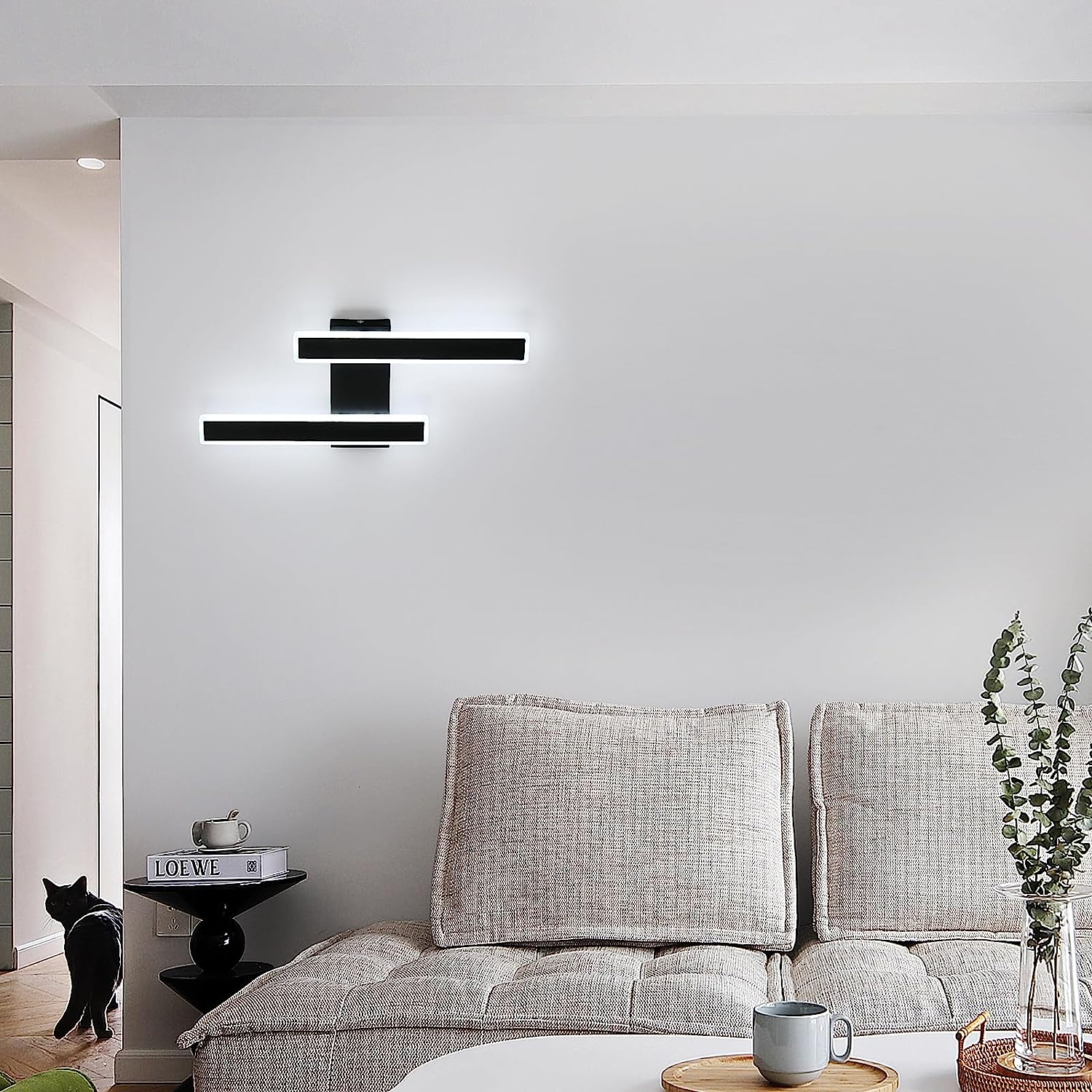 Lampada da parete - Struttura in acrilico nero, luce bianca