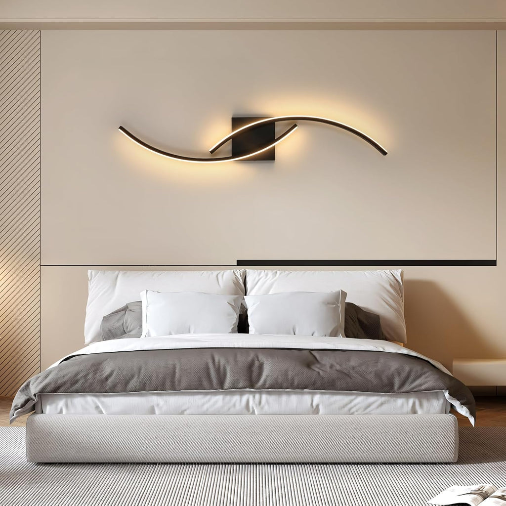 Comely Applique Murale Interieur, Moderne 80cm 27W Noir Lampe Murale LED pour Chambre à Coucher Salon, Lumière Chaude 3000k