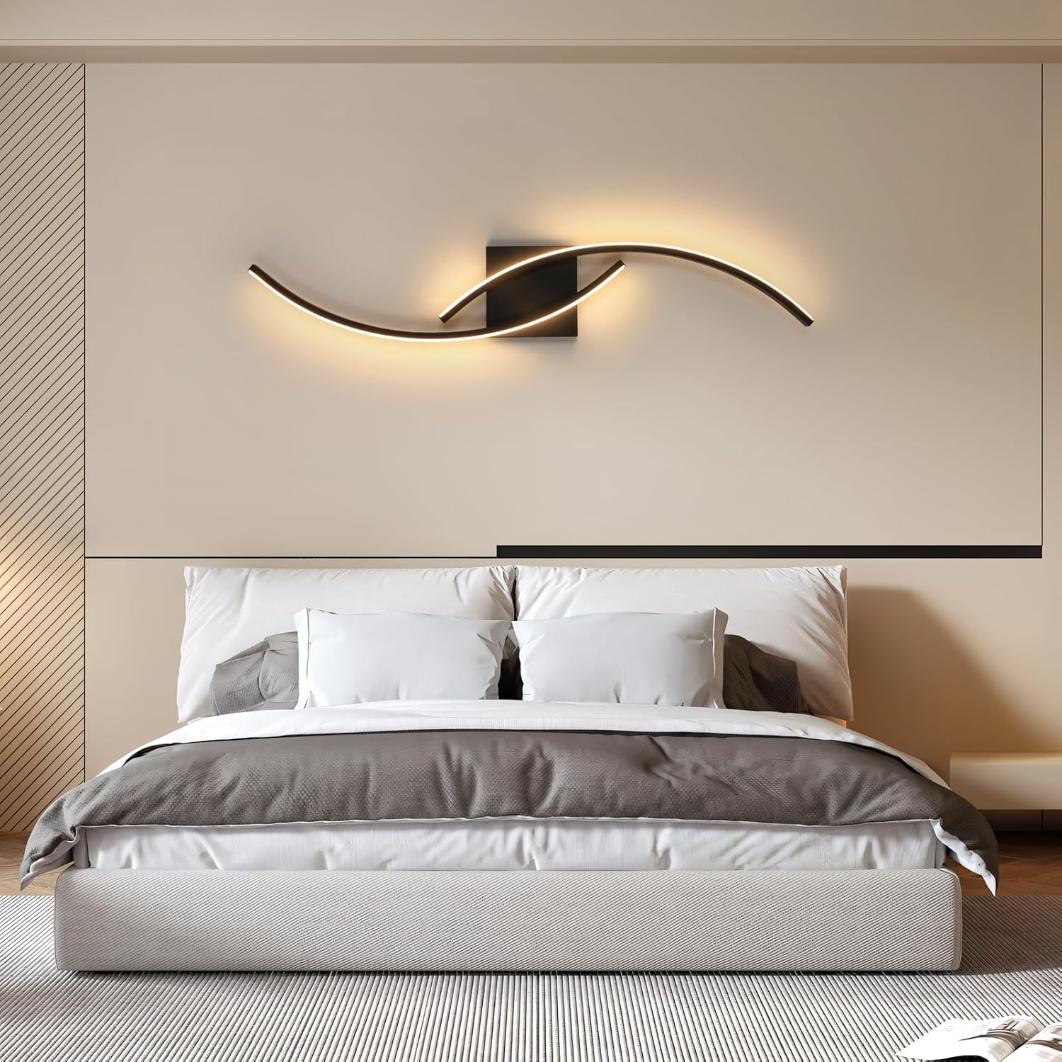 Comely Applique Murale Interieur, Moderne 80cm 27W Noir Lampe Murale LED pour Chambre à Coucher Salon, Lumière Chaude 3000k