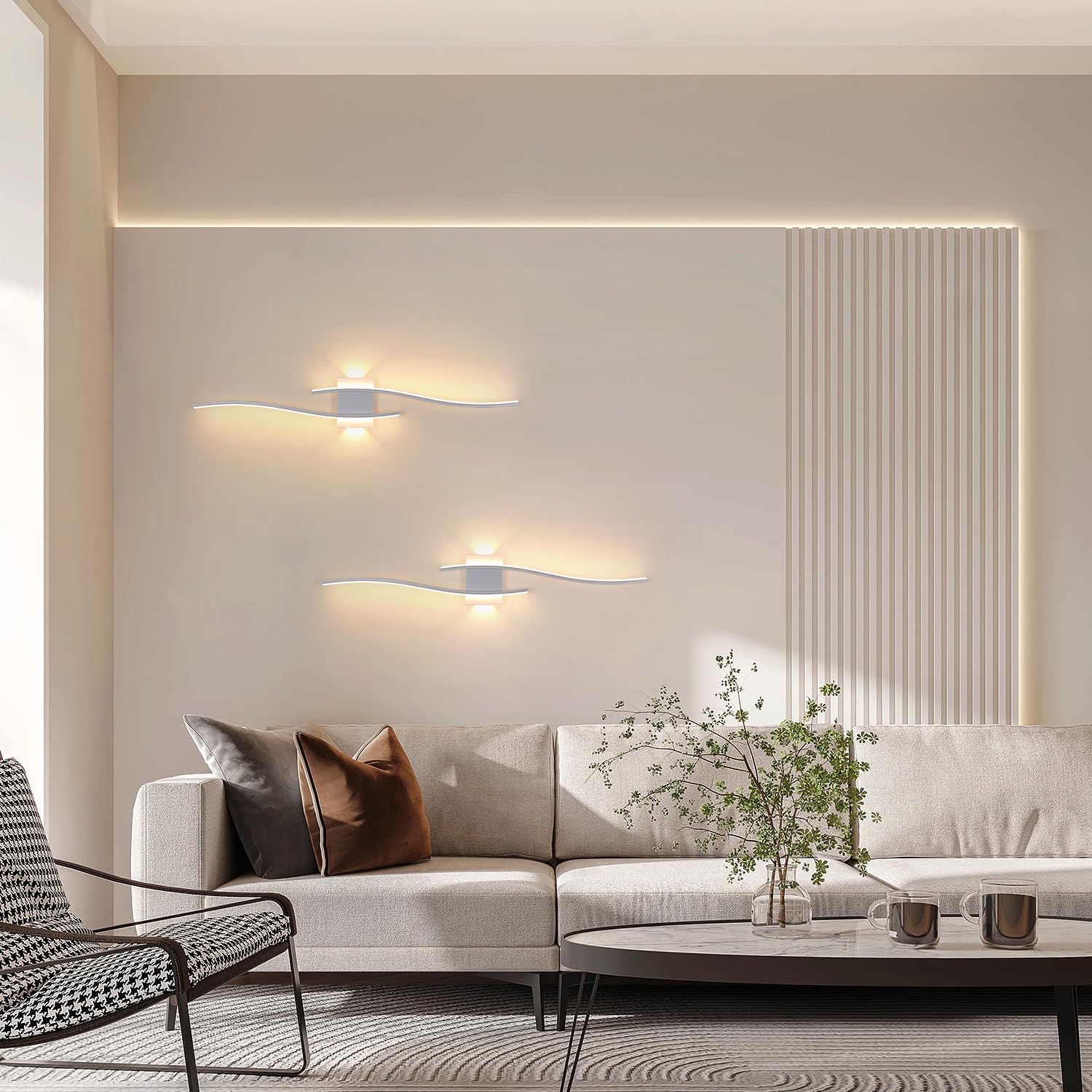 Applique da parete - Telaio in alluminio bianco, Luce calda
