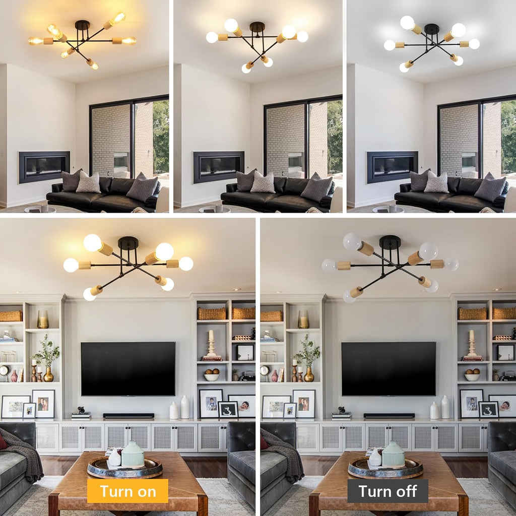 Ceiling Light - Black & Wood Metal Frame