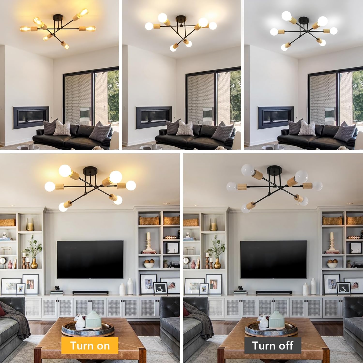 Ceiling Light - Black & Wood Metal Frame