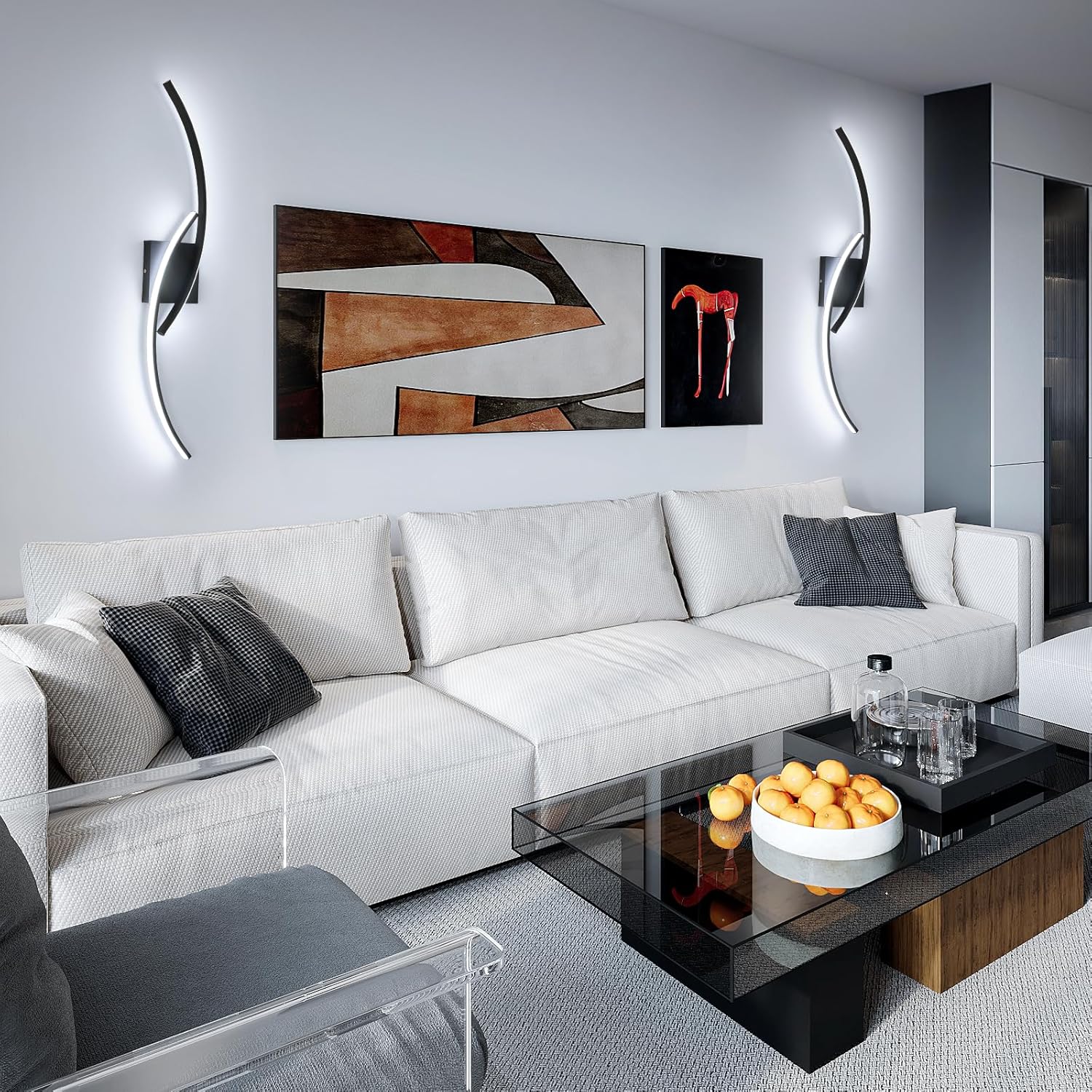 Comely Applique Murale Interieur, Moderne 80cm 27W Noir Lampe Murale LED pour Chambre à Coucher Salon, Lumière Blanche 6500K