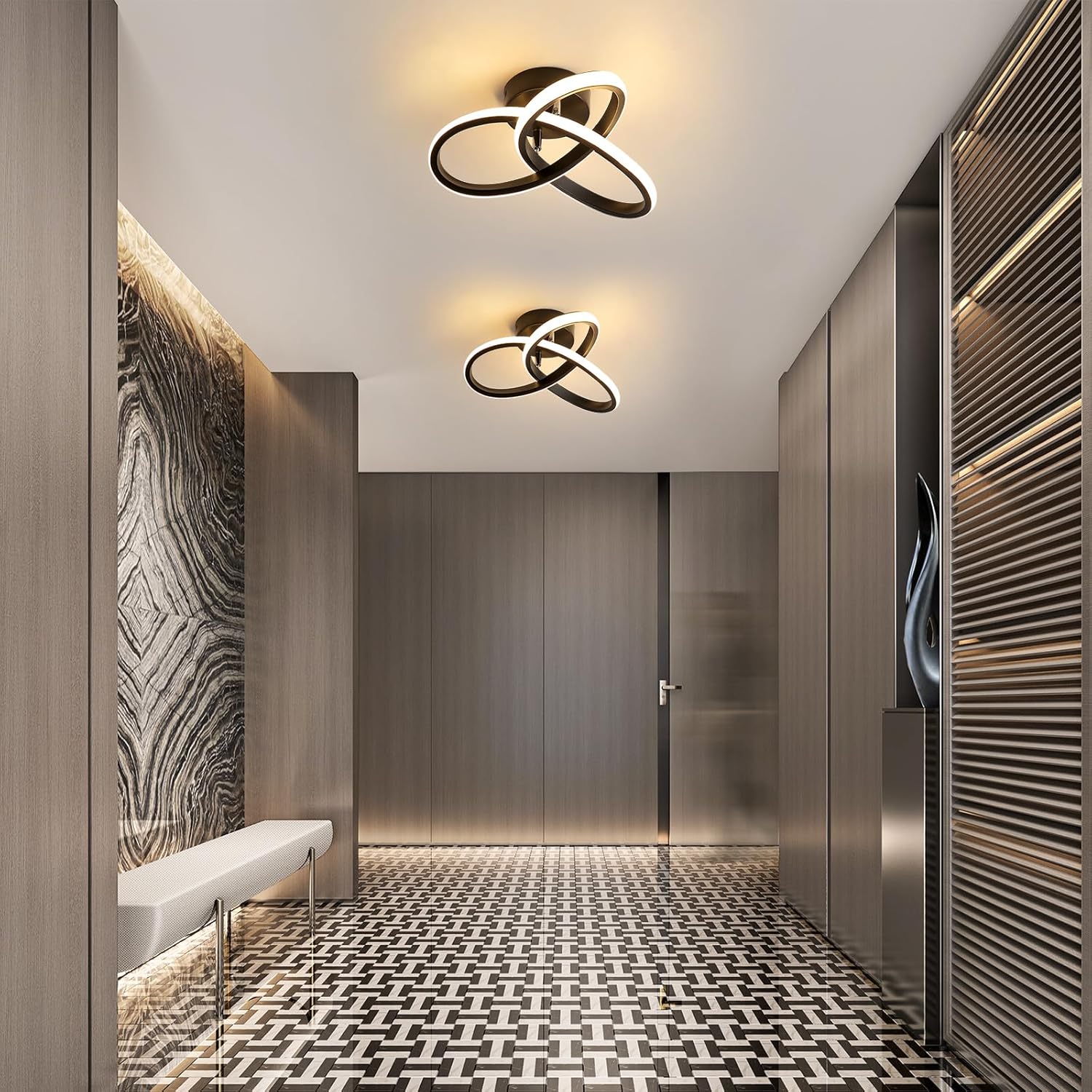 Ceiling Light - Black Aluminium Frame, Warm Light