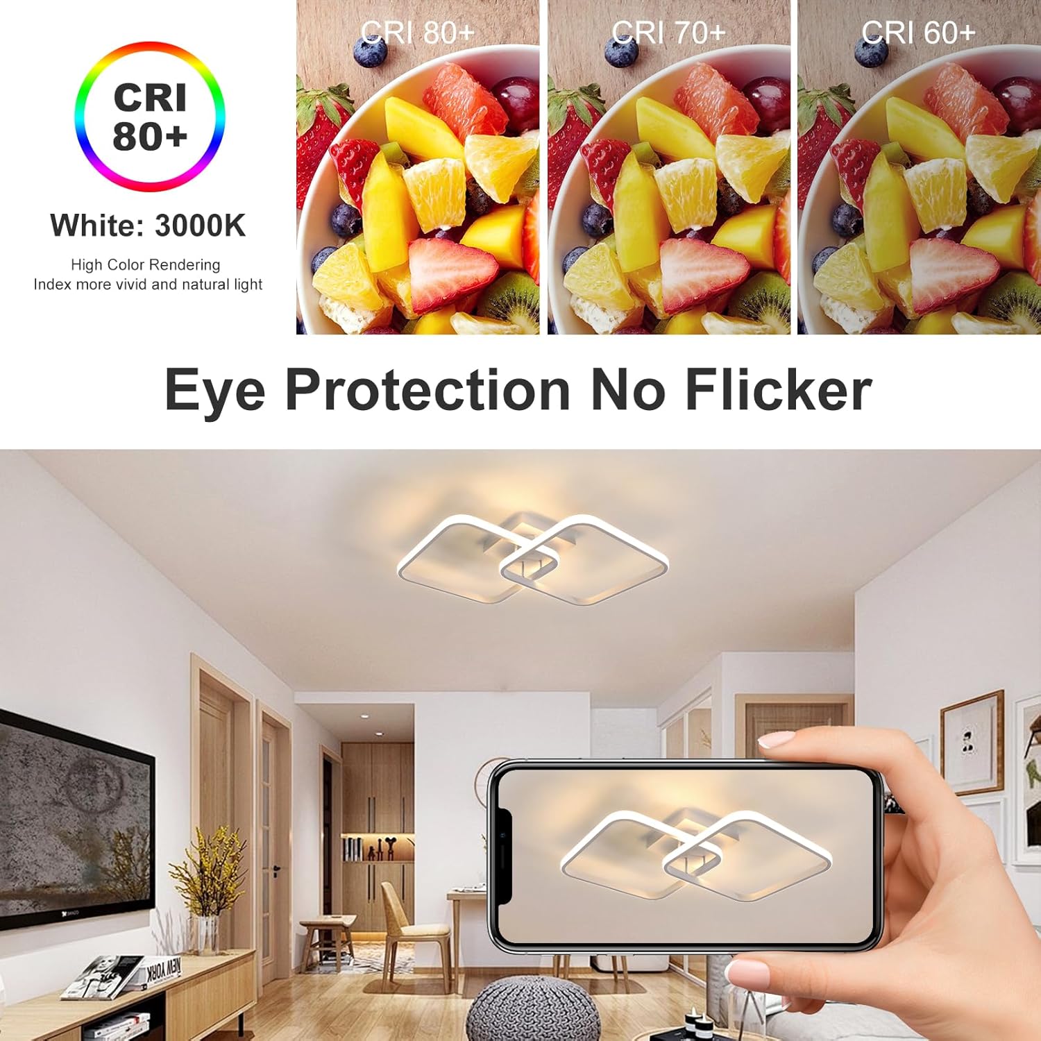 Ceiling Light - White Aluminium Frame, Warm Light