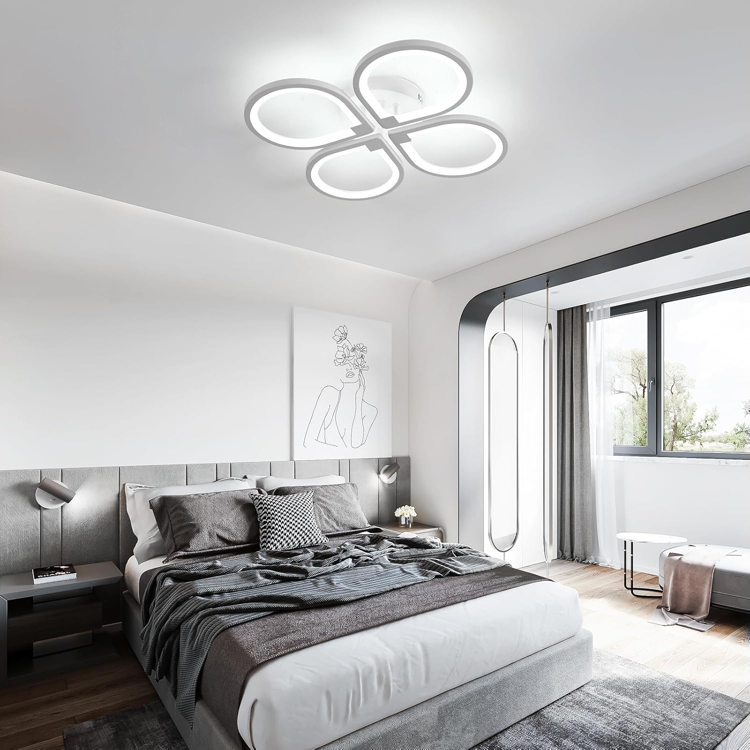 Comely Plafonnier LED Moderne 4 Lampes 57x57x8cm 40W Lumière Blanche 6500K Acrylique Salon Chambre Bureau Couloir Cuisine Éclairage