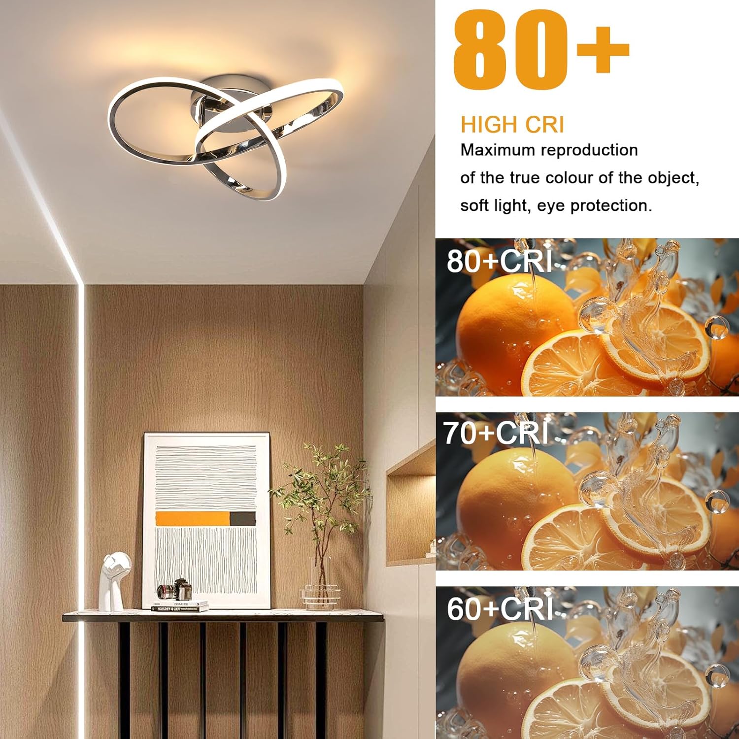 Ceiling Light - Chrome Aluminium Frame, Warm Light