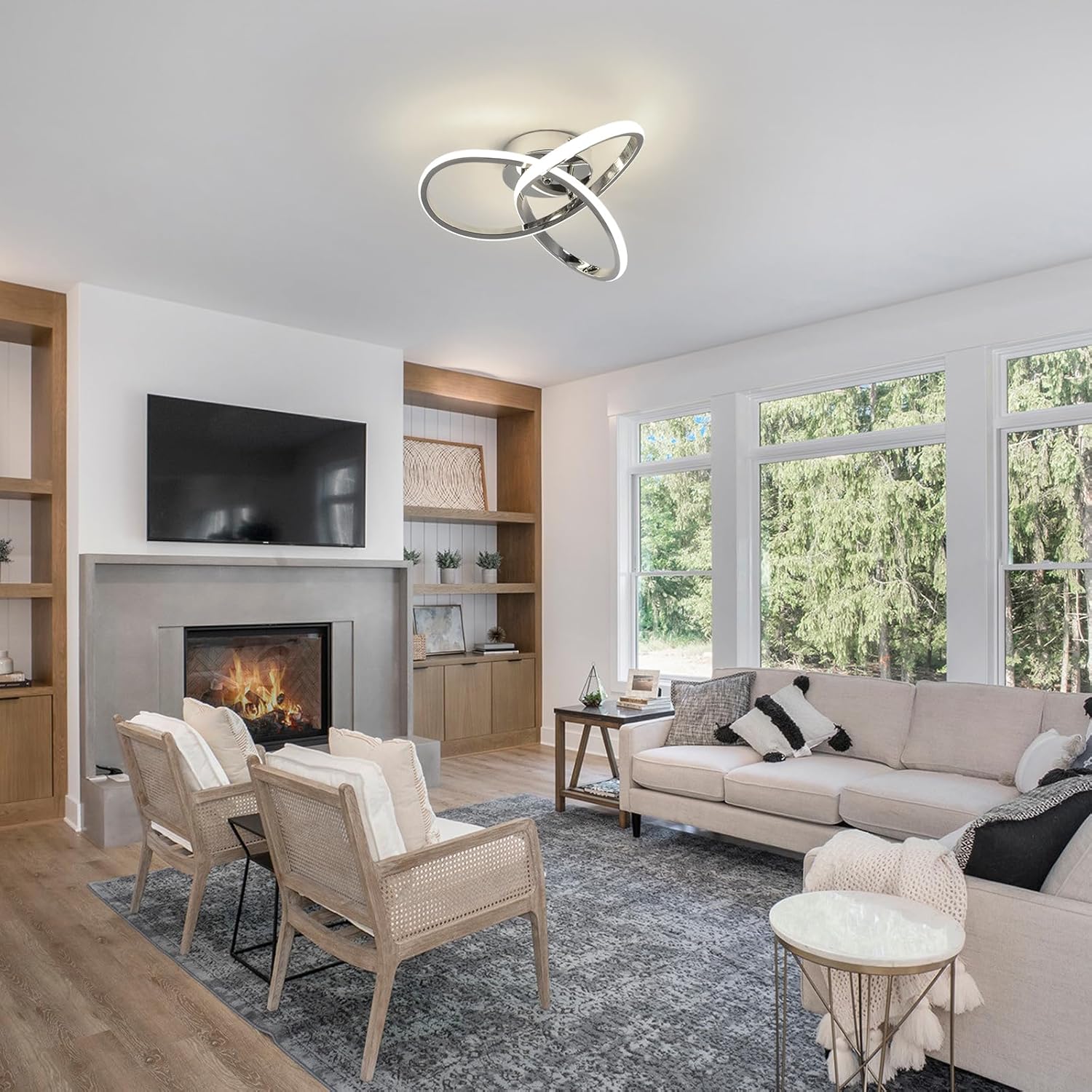 Ceiling Light - Chrome Aluminium Frame, Natural Light