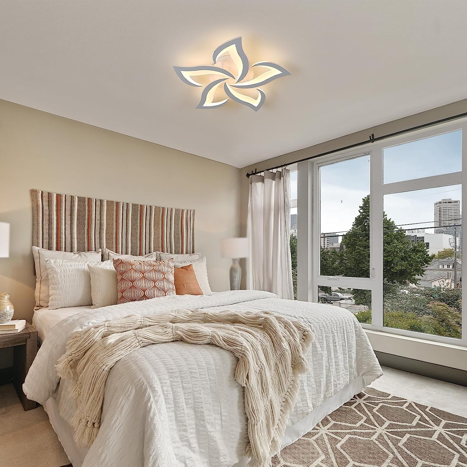 Comely Plafonnier LED, Luminaire Plafonnier 60W 6750LM, Lustre Salon Moderne, Lampe de Plafond de Pétale pour Salon Chambre Cuisine Salle à Manger, Lumière Blanche Chaude 3000K, Dia 60cm, Blanc