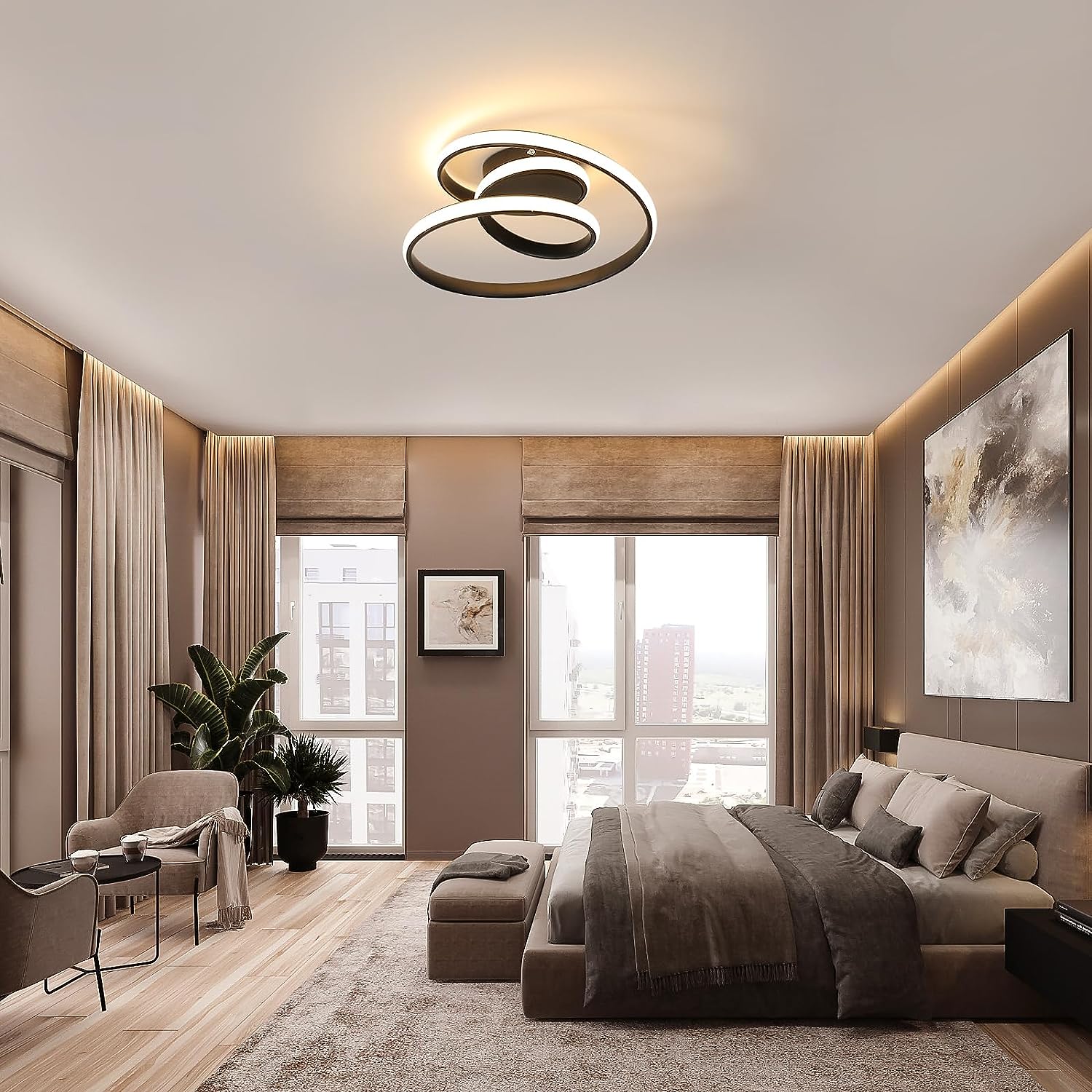 Ceiling Light - Black Aluminium Frame, Warm Light