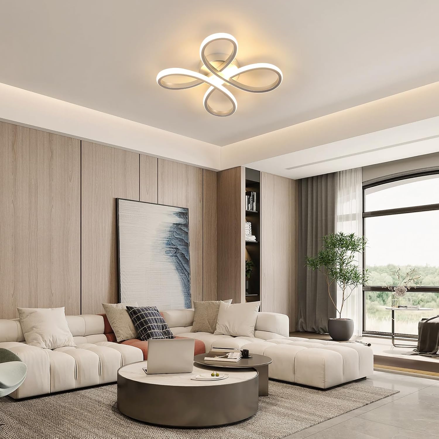 Comely Plafonnier LED Moderne, 30W 3375LM Lampe de Plafond, Luminaire Plafonnier LED pour Chambre salon, Salle à manger Cuisine, Lumière Chaude 3000K, 30cm, Argent
