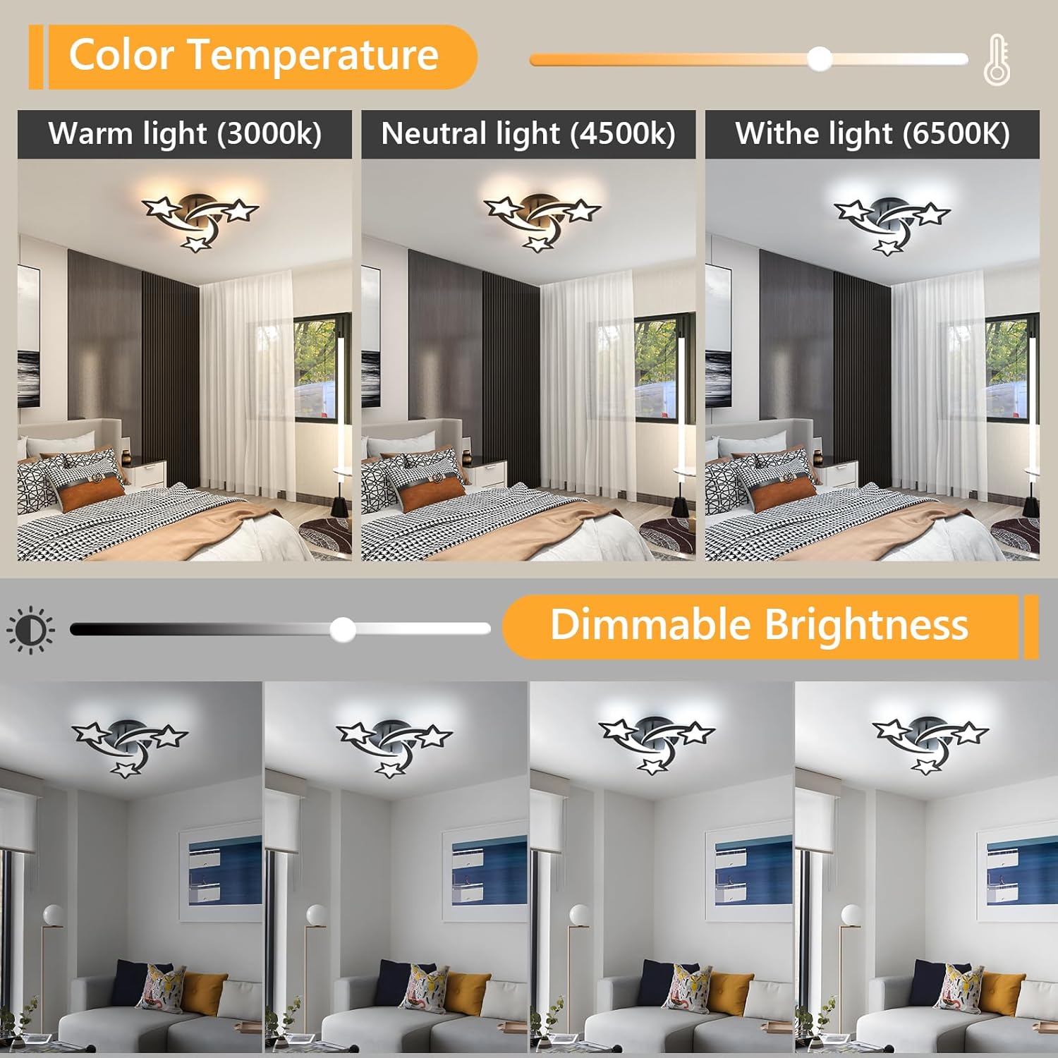 Ceiling Light - Black Acrylic Frame, Tunable and Dimmable