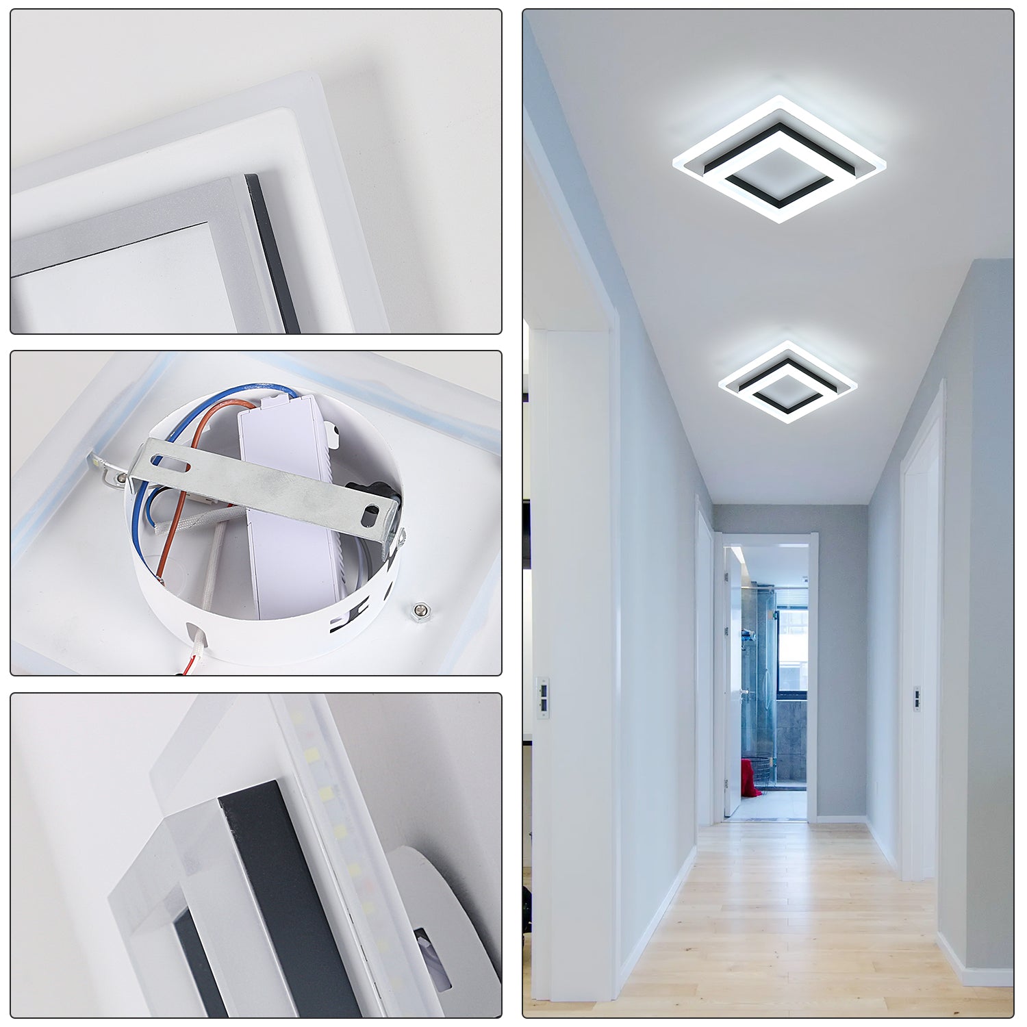 Ceiling Light - Black & White Acrylic Frame, White Light