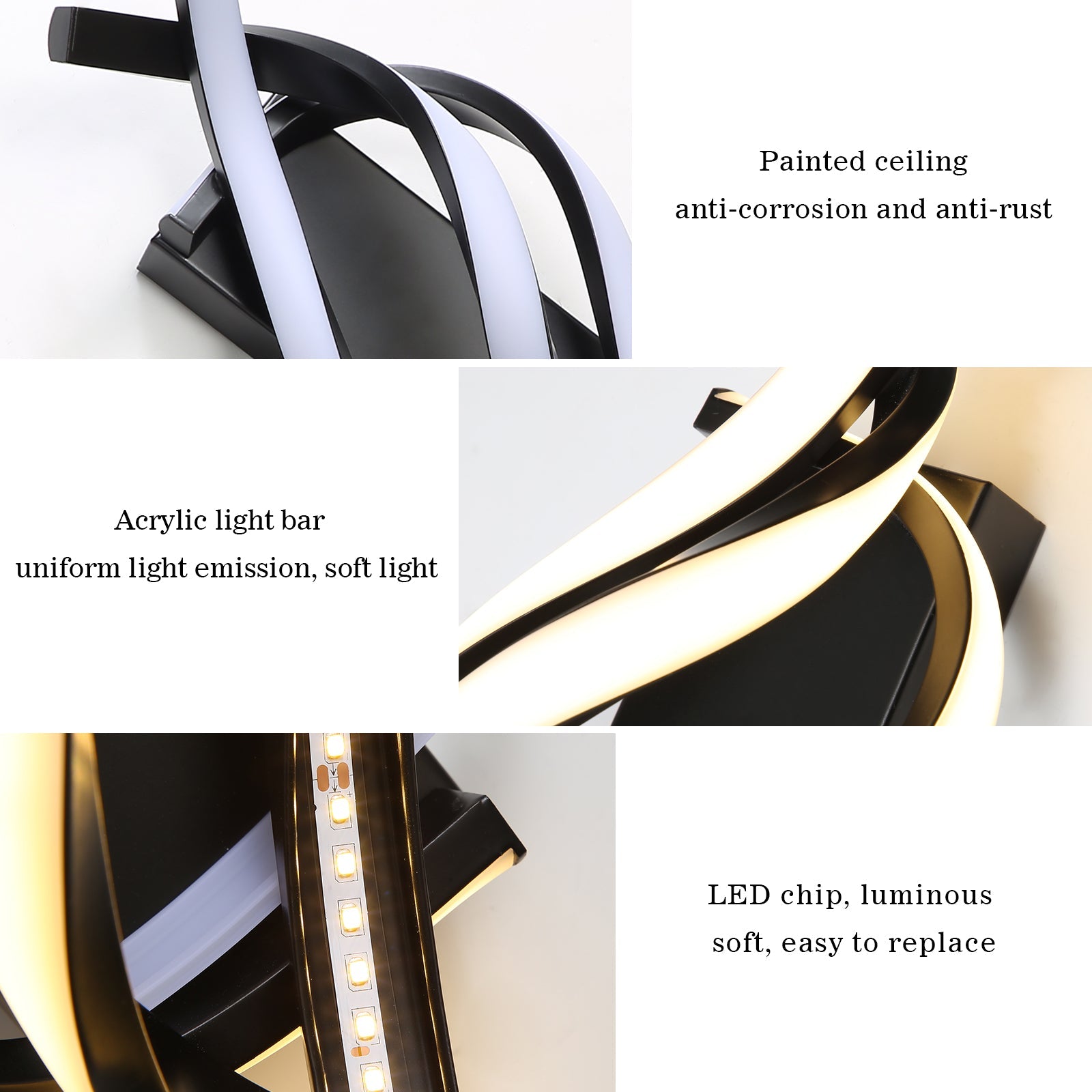 Applique - Telaio in alluminio nero, luce calda