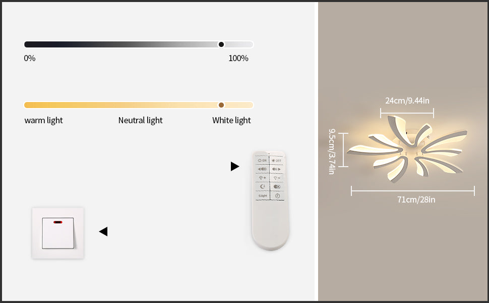 Comely Plafonnier LED Dimmable, Luminaire Plafonnier Salon Télécommande, 48W 5400LM 3000k-6500k Dia 70cm Lampe de Plafond per Chambre Salle à manger, Blanc