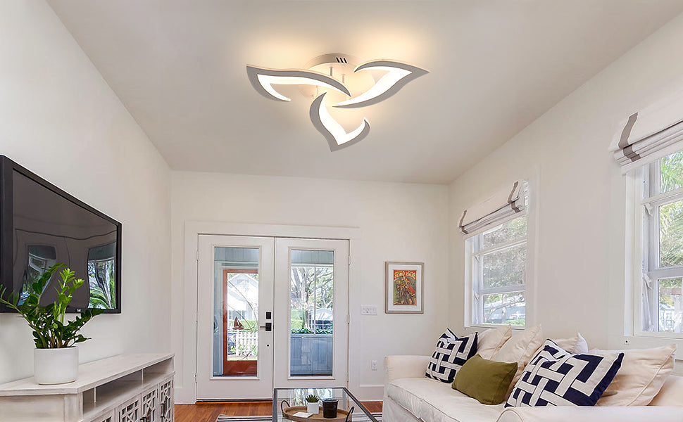 Comely Plafonnier LED, Luminaire Plafonnier 58cm 36W, Lustre Salon Moderne, Lampe de Plafond de Pétale pour Salon Chambre Cuisine Salle à Manger, Lumière Blanche Chaude 3000K, Blanc