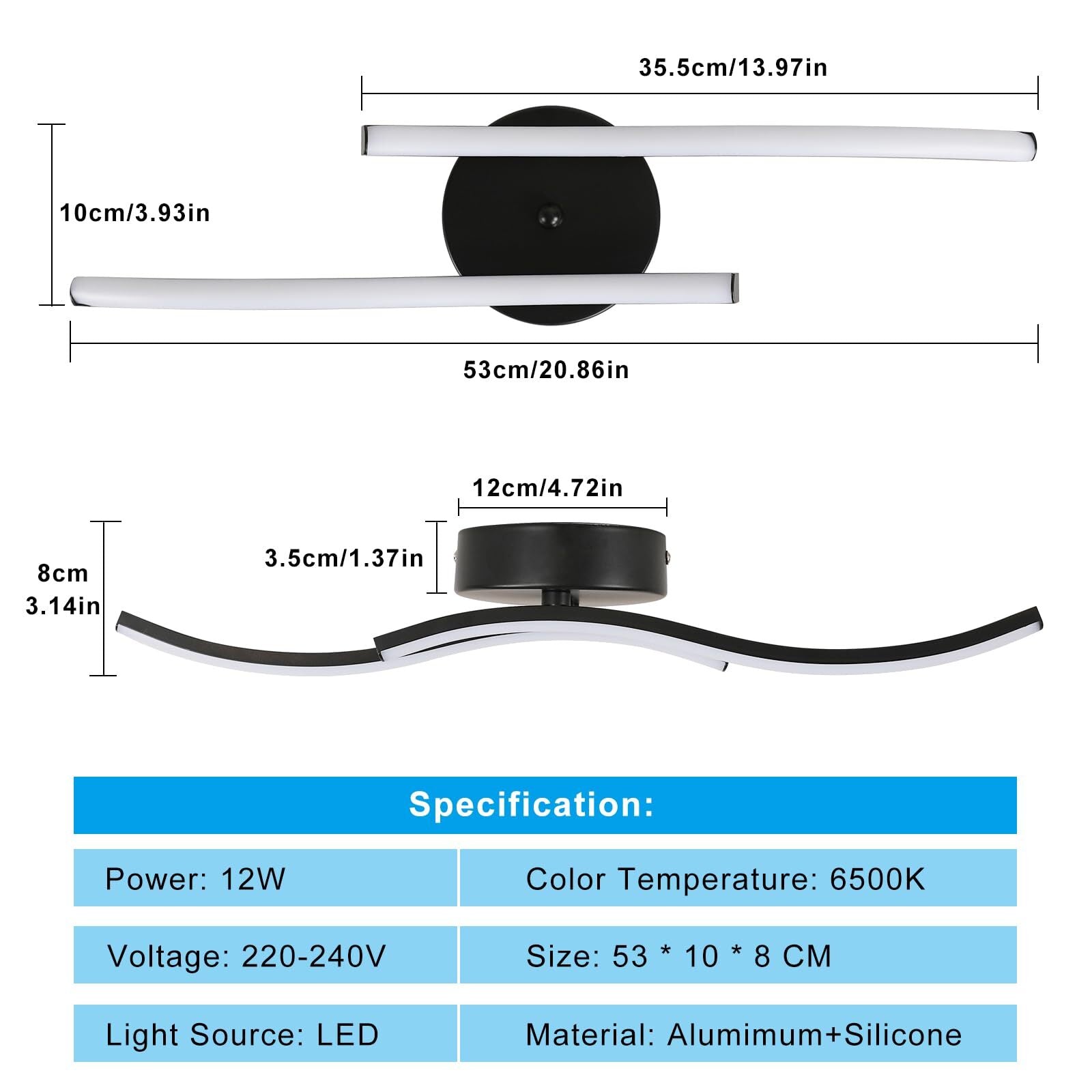 Ceiling Light - Black Aluminium Frame, White Light