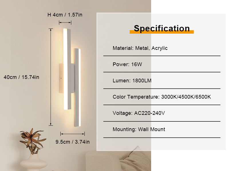 Lampada da parete - Struttura in acrilico bianco, Regolabile