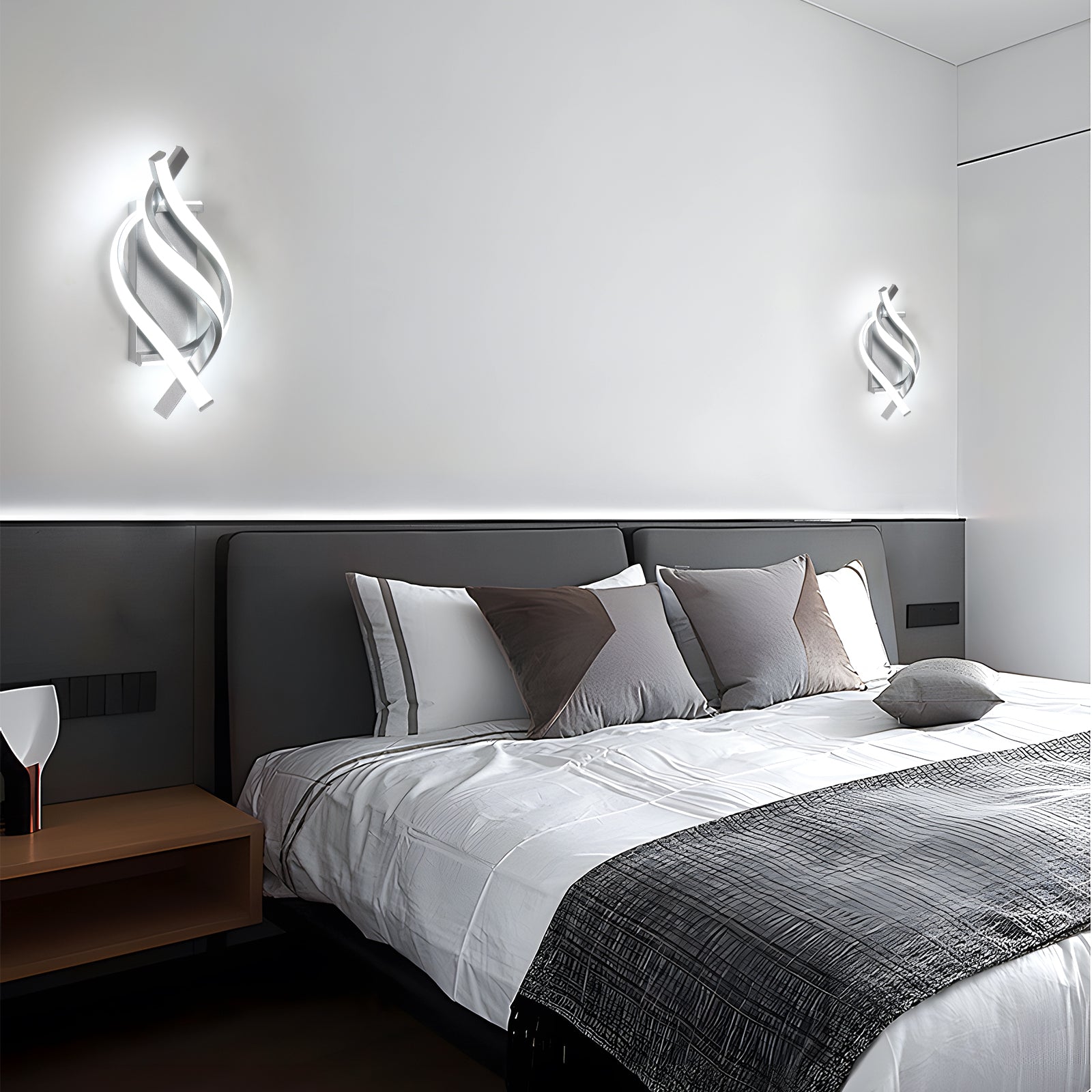 Applique - Telaio in Alluminio Argento, Luce Bianca
