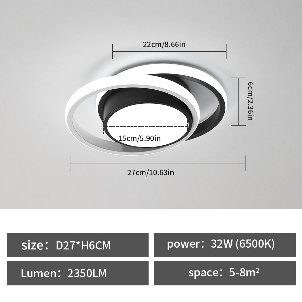 Comely Plafonnier LED, Rond Lampe de Plafond 32W, Moderne Luminaire Plafonnier pour Couloir Coucher Salle de Bains Cuisine Salon, Blanc Froid 6500K, Longueur 28cm, Nero