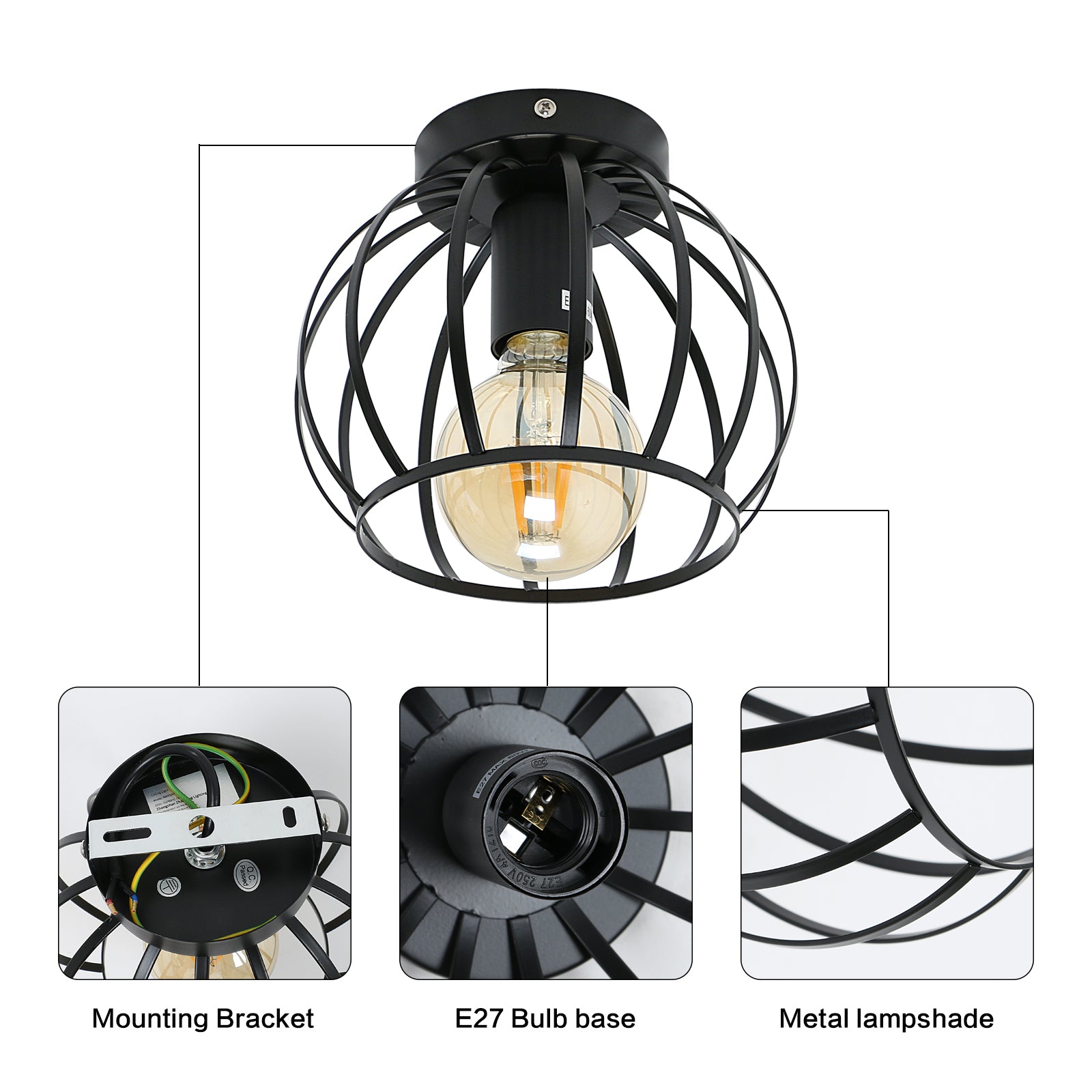 Ceiling Light - Black Metal Frame