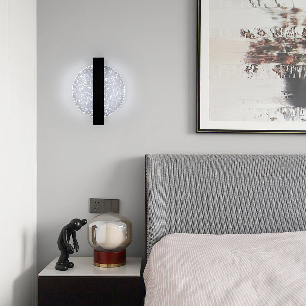 Comely Applique Murale Interieur LED 12W, Noir Ronde 1500LM Lumière Blanche Froide 6500K Lampe Murale LED avec Feuille d'argent, Lampe Murale LED Moderne pour Couloir Salon Chambre