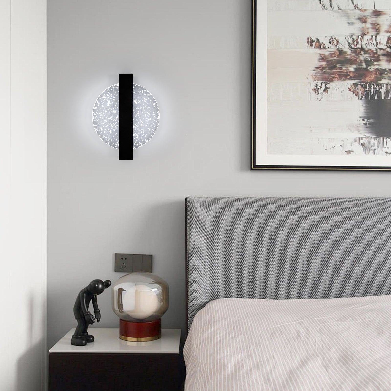 Comely Applique Murale Interieur LED 12W, Noir Ronde 1500LM Lumière Blanche Froide 6500K Lampe Murale LED avec Feuille d'argent, Lampe Murale LED Moderne pour Couloir Salon Chambre