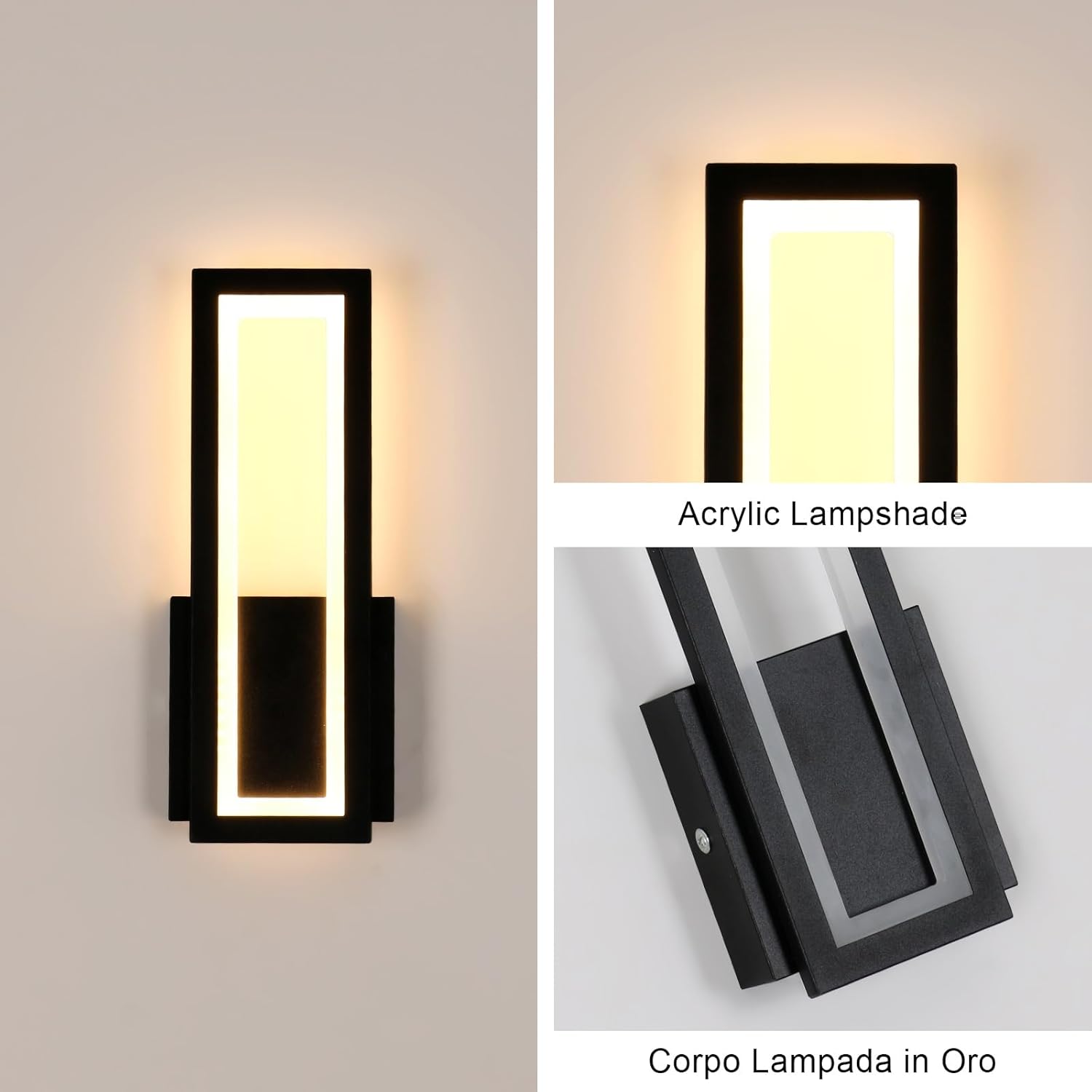 Wandleuchte – Acrylrahmen Schwarz, Warmlicht