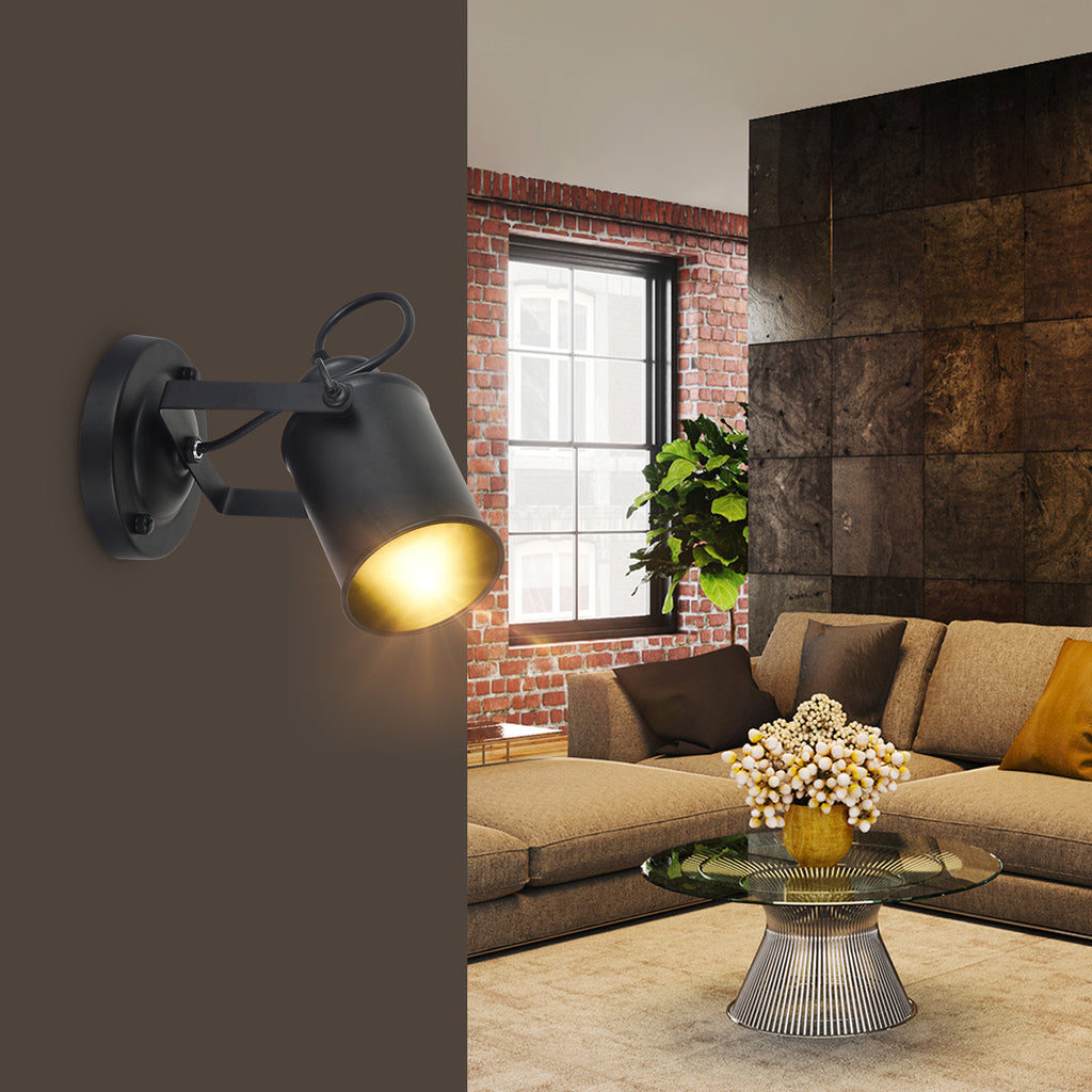 Comely Applique Murale Interieure, Réglable Spot LED Lampe Murale Rétro Industrielle E27, Luminaire Mural Interieur en Métal pour Salon Chambre Restaurant Cuisine, Noir
