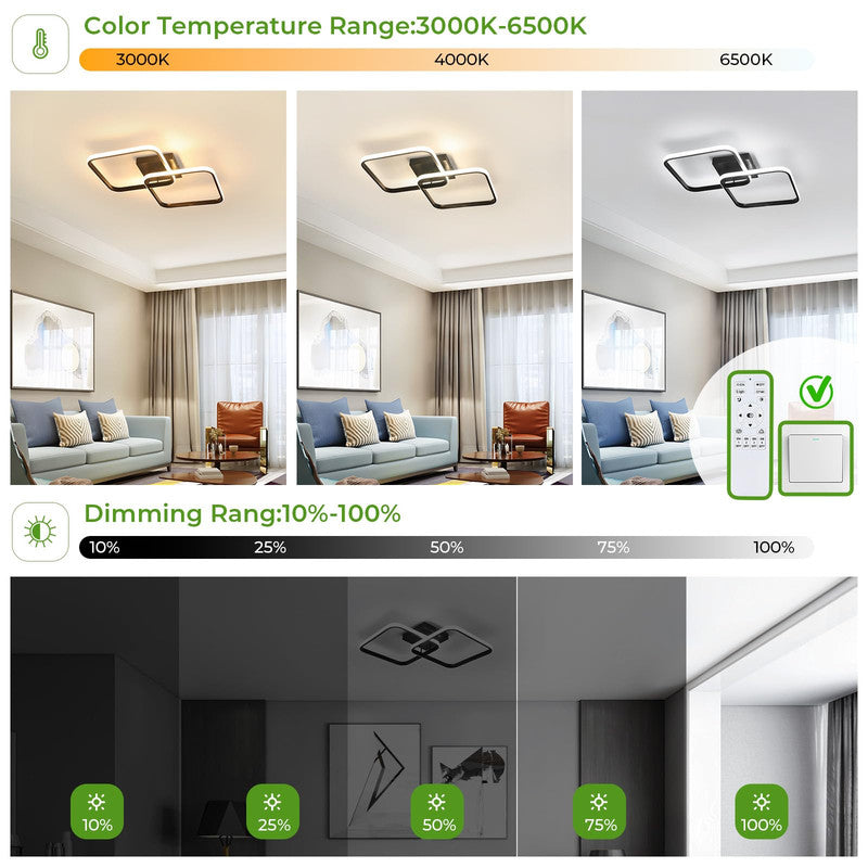 Ceiling Light - Black Aluminium Frame, Tunable and Dimmable