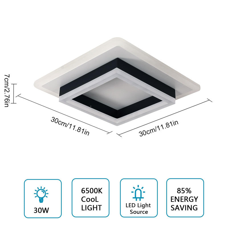 Ceiling Light - Black & White Acrylic Frame, White Light