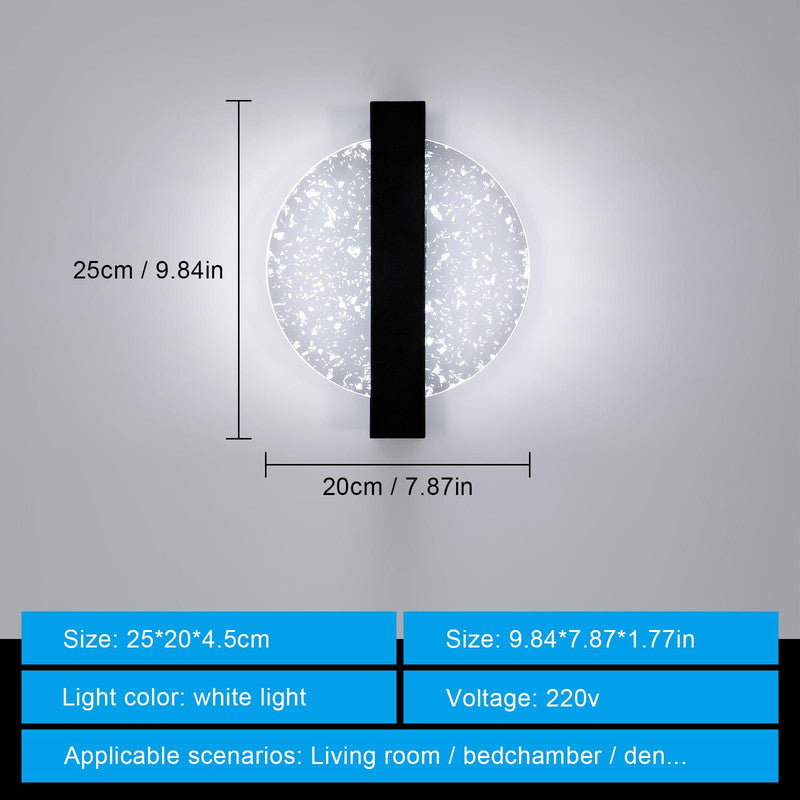 Comely Applique Murale Interieur LED 12W, Noir Ronde 1500LM Lumière Blanche Froide 6500K Lampe Murale LED avec Feuille d'argent, Lampe Murale LED Moderne pour Couloir Salon Chambre